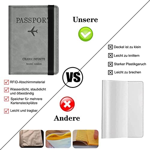 Toctax Passport Holder Cover, PU Leather RFID Travel Wallet Case Organiser Accessories, UK Passport Cover for Passport, Business Cards, Credit Cards, Boarding Passes (Grey) — view 2