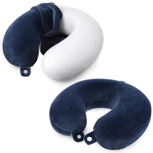 2 Packs Travel Pillow Cover Reusable Blue U Shaped Neck Pillow Covers with Zipper, Travel Pillows Case Covers Replacement Washable Soft Smooth Airplane Pillows Cover Stripe Comfort Travels Accessories