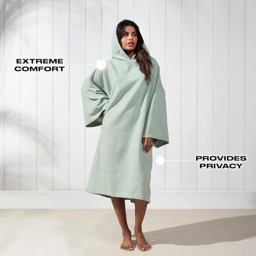 Brentfords Towel Poncho Adult Hooded Large Bath Swim Surf Beach Absorbent Microfiber Dry Changing Robe for Men Boys Quick Dry, Sage Green — view 6