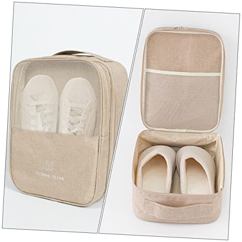 PACKOVE Travel Shoe Storage Bag Lightweight Tear Resistant Oxford Cloth Shoe Pouch for Outdoor and Travel Use with Drawstring Closure in Khaki — view 3