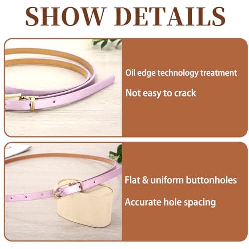 LECTNORE Women Skinny Leather Belt for Dresses Thin Waist Belt with Metal Buckle for Jeans Dress Pants(light-purple) — view 5