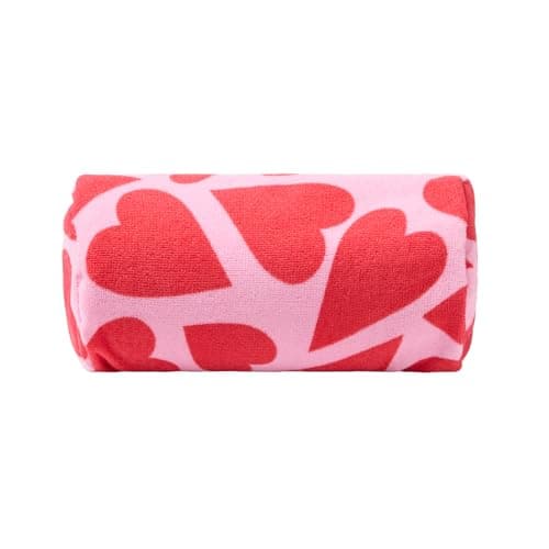 OHS Hearts Inflatable Bolster Pillow, Lightweight Compact Sun Lounger Cushion with Microfibre Cover Outdoor Cushions Back Support Inflatable Cushion for Travel Poolside Beach Accessories, Pink/Red