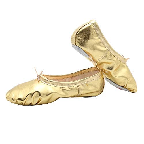 missfiona Ballet Shoes for Women PU Leather Dance Slipper(6.5 UK, Gold)