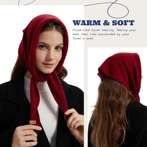 ACUSHLA 100% Merino Wool Triangle Scarf for Women Fashion Neckerchie, Red — view 3
