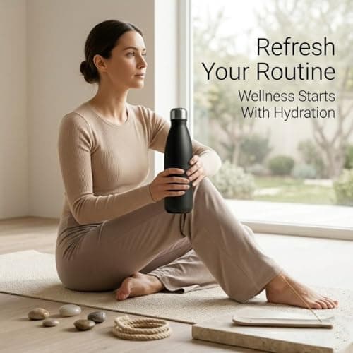 A2Z Stainless Steel Water Bottle 500ml Vacuum Insulated Flask Double Wall Leakproof Reusable Drinks Bottle for Hot & Cold Drinks Gym Travel 27x7cm 0.36kg Black Navy Pink Beige — view 3
