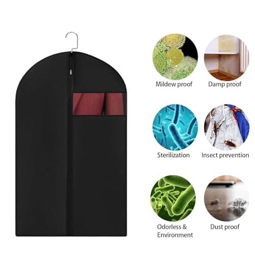 6 PCS Suit Cover, 60x100cm Suit Bag Black Garment Bags Dust Proof Foldable Washable Lightweight Cover Bags Suits Protector with Zip for Travel Home Storage — view 5