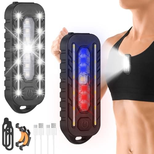 Adiwo 2Pcs Clip on Flashlight, Running Light for Runners, Hands Free Safety Lights for Walking at Night, Rechargeable Flashlight Portable LED Work Light with 5 Light Modes for Camping Hiking Walking