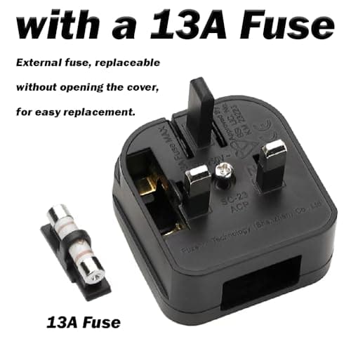 US to UK Plug Adapter 13A with Safety Fuse & Screwdriver — view 5