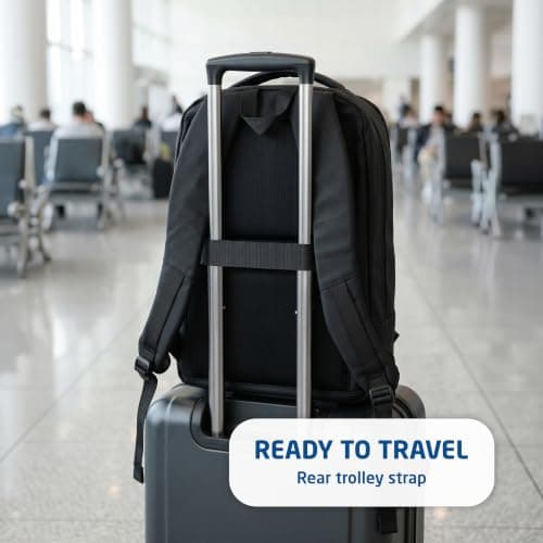 TAISSU - 16 Inch Laptop Backpack - 18L Water-Resistant Backpack - Laptop Compartment, Multiple Pockets and Trolley Strap - Unisex Work and Travel Backpack - Black — view 6