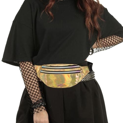 GWAWG Metallic Fanny Pack with Adjustable Strap, 3 Compartments, Waterproof Stylish Waist Bag in Multi Laser Flash Colors, Perfect for Everyday Use Party Carnivals Unisex Accessory — view 6