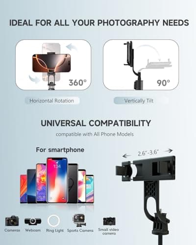 RISEOFLE Phone Tripod & Selfie Stick, 180cm Aluminum All in One Extendable Tripod for Smartphone, Portable Travel Phone Stand for Filming, with Wireless Remote for iPhone/Samsung/Android/Camera — view 5
