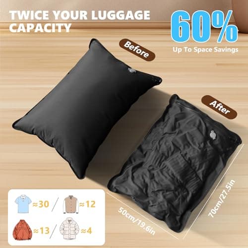 Puersit Travel Vacuum Storage Bags with Electric Pump – Waterproof Reusable Compression Bags for Clothes (Black 2PC+Pump, 50 * 70) — view 3