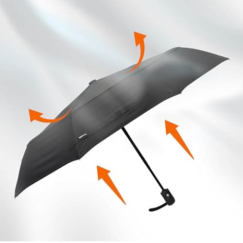 Amazon Basics Round Automatic Travel Compact Umbrella Windproof Strong, with Wind Vent, Black, One Size — view 5