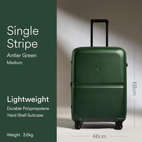 ANTLER - Single Stripe Hard Shell Medium Suitcase - Durable, Lightweight & Expandable, 4 Spinner Wheels - Adjustable Handle, TSA Lock, 68cm - Green — view 2