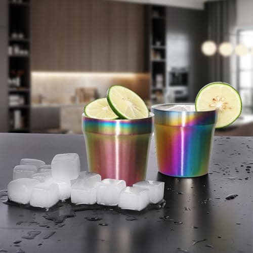 Stainless Steel Double Walled Insulated Cups(Set of 4) Stackable, Coffee Cup/Tea Cup/Chilling Beer Glasses, Great for Kids and Toddlers, for Travel, Outdoor, Camping&Everyday, 6oz(175ml) (Rainbow) — view 5
