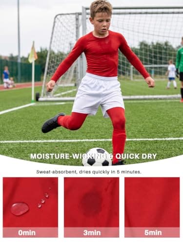 Hotfiary Kids Boys Thermal Base Layer Set Football Skin, Red, 8-9Y — view 5