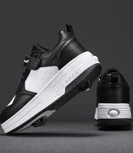 ENEN Kids Roller Skate Shoes for Boys Girls, Skateboarding Shoe Outdoor Parkour Shoes with 2-Wheels Unisex Retractable Skating Shoes for Children's Park Sports Walking Black White — view 4