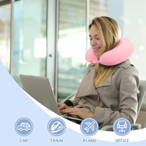 WENGX Travel Pillow Neck Pillow Memory Foam Travel Pillows Head Support Cushion for Airplane Train Car Office Travel Essential Flight Pillows for a Long Hauls Sleeping Rest (Pale Pink) — view 6