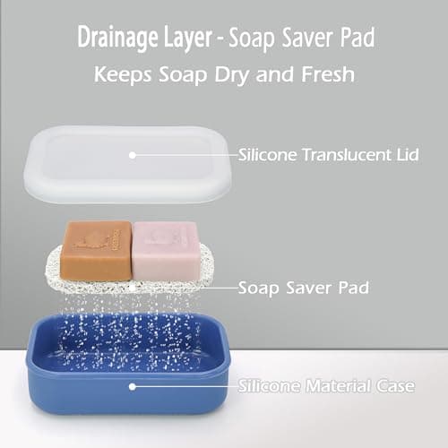 AIDIMMING Enhanced Leakproof Travel Soap Case, Shatter-Proof & Slip-Resistant Silicone Shampoo Bar Holder, Large Container With Draining Layer-Soap Saver Pad (Clear & Blue) — view 4
