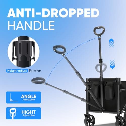 Sekey 220LBS Folding Festival Trolley on Wheels, Heavy Duty Camping trolley with All-Terrain Wheels, Portable Beach wagon, Adjustable Handle, Space-Saving Cart for Shopping Outdoor - Black — view 4