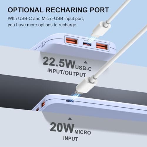 Slim Power Bank, 10000mAh 22.5W Fast Charging USB C in/out Battery Pack, 3 Outputs Lightweight Portable Charger Compatible with iPhone 16 15 14,iPad,and More (Blue) — view 4