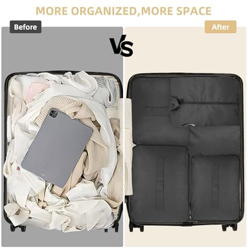 Compression Packing Cubes 5 Set Double Sided Expandable for Suitcases & Carry On Hand Luggage | Travel Organiser with Separate Shoe Bag (Black) — view 5