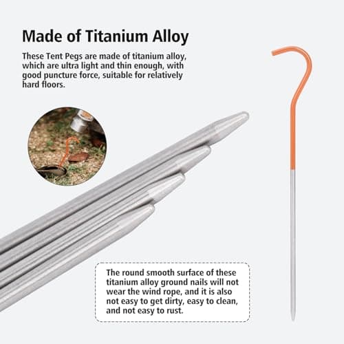 iBasingo 15cm Ultralight Titanium Shepherd Hook Tent Pegs 8-Pack Ti4001P — view 5