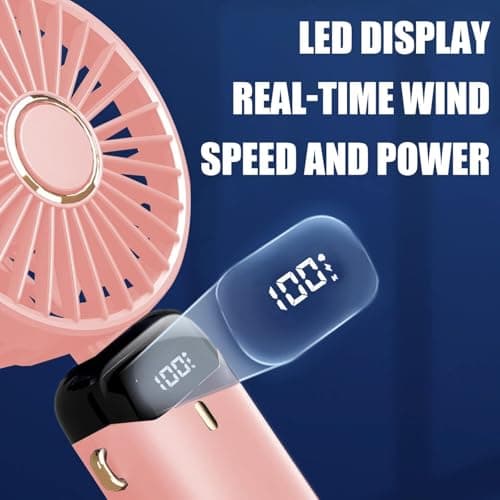 Jsdoin Hand Held Fan,Portable Handheld USB Rechargeable Fans with 5 Speeds,Battery Operated Mini Fan Foldable Desk Desktop Fans with LED Display for Home Office Bedroom Outdoor Travel (Pink) — view 4