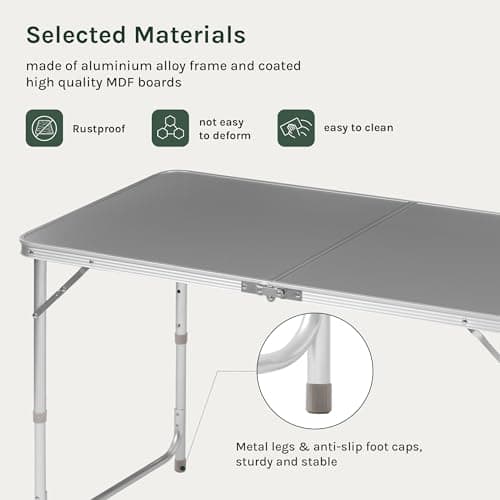WOLTU Camping Table Picnic Table Grey Lightweight Folding Outdoor Garden Balcony Market Kitchen Work Table Adjustable — view 4