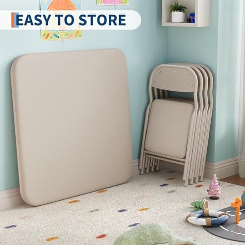 Aptliton 3-Piece Kids Folding Table and Chairs Set, Beige — view 6