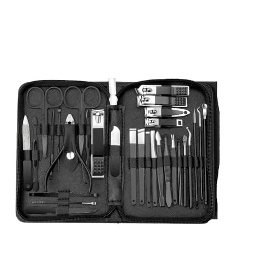 30pcs Professional Stainless Steel Nail Clipper Set Green Nail Tools Manicure Pedicure Set of 30pcs Travel Grooming Kit(Black 30pcs Set)