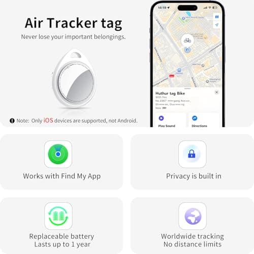 QCOQ® Air Tracker Tags-4 Pack White, Smart Bluetooth Tags Compatible with Apple Find My (iOS Only), Item Locator with Keychain/Lanyard for Keys/Luggages/Wallets/Suitcases, Up to 100dB — view 2