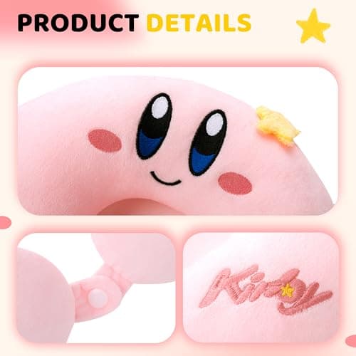 Roffatide Kirby U Shaped Neck Pillow Travel Accessories for Adults and Girls Stress Relief Airplane Home Car Seat Office for Sleeping Rest Christmas Winter Gift — view 6