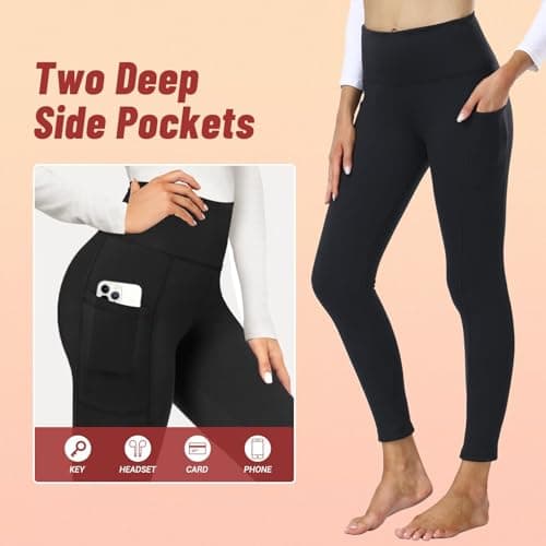 2 Pack Thermal Leggings with Pockets Women Fleece Lined High Waisted Pants — view 4
