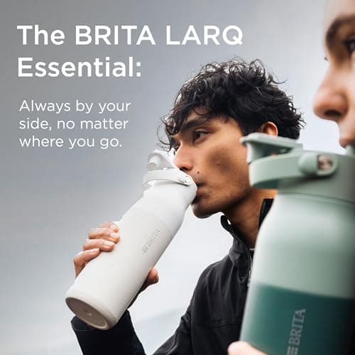 BRITA LARQ Essential Drinking Bottle with Straw Beige (1000ml) Stainless Steel Water Bottle, Double-Walled Insulation (24h Cold), with Detachable Soft-Touch Handle, Dishwasher Safe — view 2