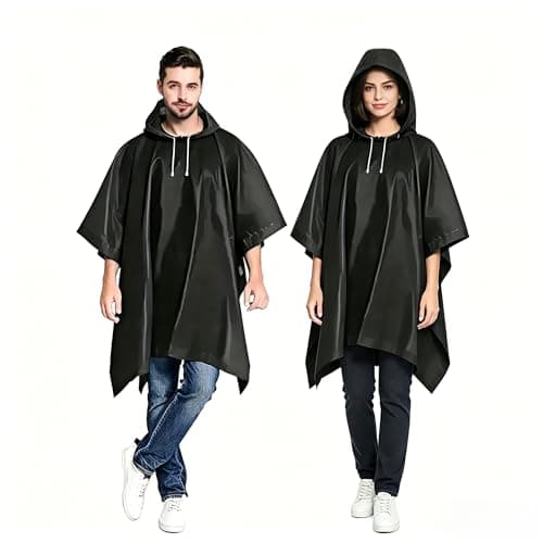 JXJIUA 2 Pack Rain Ponchos for Adults Men/Women, Black