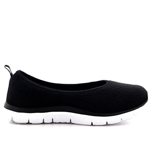 Get Fit Women’s Slip-On Ballerina Trainers - Lightweight Breathable Mesh Walking Shoes with Flexible Sole - Comfortable Casual Sneakers for Fitness, Travel & Everyday Wear - Black/White - UK5/EU38 — view 4