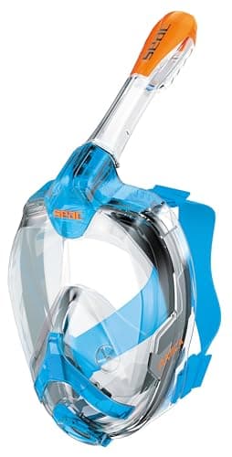 SEAC AMICA, Full Face Snorkel Mask for adults and children from 6 years of age, phthalate-free hypoallergenic polymer face mask, light blue/orange, S/M — view 2