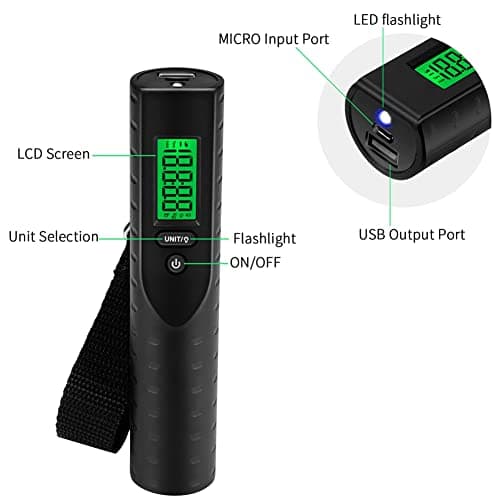 Travel Luggage Scale, Portable Digital Hanging Suitcase Weighing Scales, USB Rechargeable, with 3000MAH Mobile Power Supply, LED Mini Handheld Flashlight Function, Backlight LCD, 50kg/10g — view 4