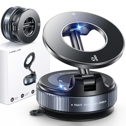 MRGLAS 2026 Upgraded Vacuum Magnetic Mobile Phone Holder Car for Magsafe Car Mount, Suction Cup Mobile Phone Holder [98+LBS Suction Power & 2800gf Strong Magnet] 360° Rotatable Motorhome Accessories