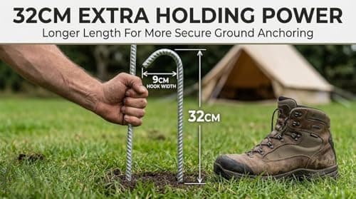 Smith & Barker Heavy Duty Galvanised J Tent Pegs – Rust Resistant Ground Stakes for Camping, Marquee, Gazebo, Trampoline & Garden Use (Pack of 8) — view 3