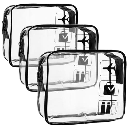 3 Pcs Clear Travel Toiletry Bag, TSA Approved Airport Liquid Bags with Zippers, Waterproof Clear Makeup Bags for Women Men, Portable Cosmetic Travel Wash Bag for Holiday Business Flight