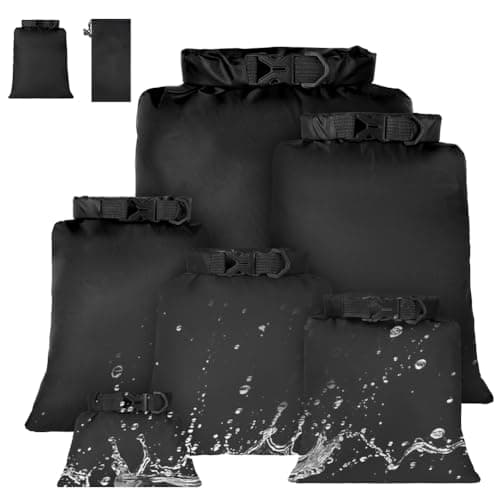 vsshe Waterproof Dry Bags 6PCS, Lightweight DryBags, Compression Sack Canoe Bag with1.5L, 2.5L, 3L 3.5L, 5L, 8L Sacks Bag for Kayaking Rafting Boating Hiking Camping Travel Backpacking Black