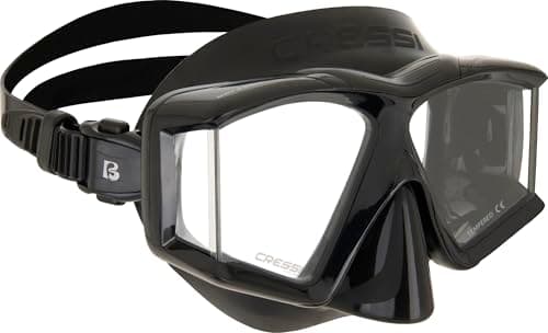 CRESSI Horizon Mask Black/Black - Mask for Diving and Snorkeling Equipped with 4 Separate Tempered Glass Lenses for Uninterrupted Panoramic Vision
