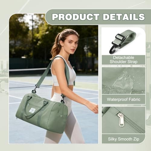 WEPLAN Gym Bag Womens Men Sports Fitness Bags Weekend Overnight Bag Travel Duffle Bags for Women with Shoes Compartment Wet Pocket,Holdall Hospital for Swimming Carry on Hand Luggag,A9-Gray Green — view 6