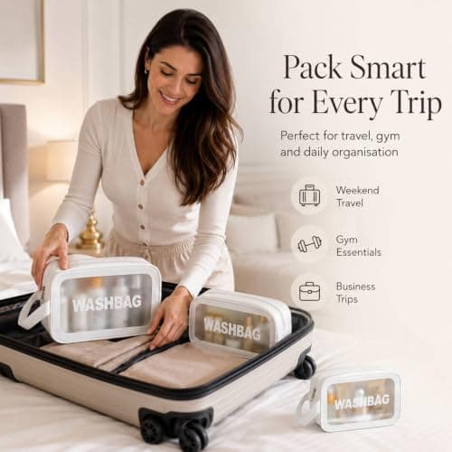 2-Pack Blue Clear PVC Toiletry Bag Set, Waterproof Travel Wash Pouches — view 6