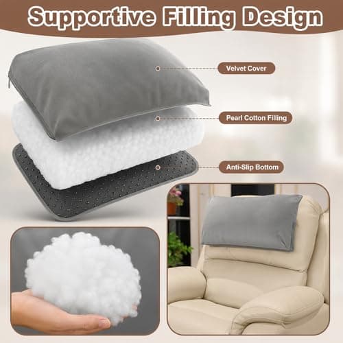 XPJBKC Neck Pillow for Chair, Non-Slip Neck Support Pillow for Sofa, Headrest Ergonomic P-illow for Recliners Armchairs, Velvet N-eck Cushion for Chair with Pocket for Pain Relief and Support(Gray) — view 2