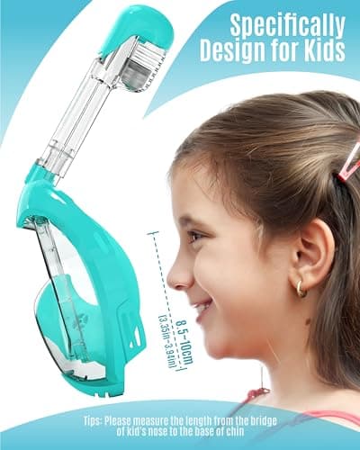 G2RISE Full Face Snorkel Mask Kids Snorkeling Set, 180 Degree Panoramic View, Anti-Fog & Anti-Leak Dry Top Snorkel Set for kids 3-8 (Mint Green) — view 4