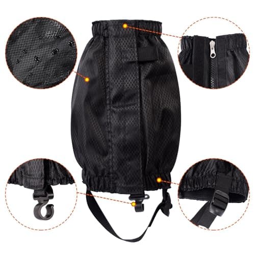 CampTeck U7311 Waterproof Ankle Gaiters – Durable, Windproof, Lightweight with Zipper & Adjustable Strap – Unisex - Black — view 4