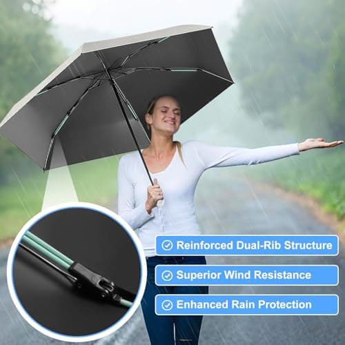 HCQC Mini Sun Umbrella with Ring Handle – UPF 50+ UV Protection 99.9%, Compact Travel Umbrella for Purse & Backpack, Lightweight Small Portable, Rain & Sun for Women Men Kids (Purple) — view 5